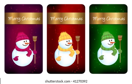 Three Christmas labels with snowmen