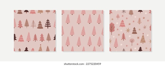 Three Christmas patterns with stars and trees. 