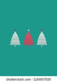 Three Christmas pine tree on green blue backgrounders element for wallpaper, texture, banner, card, cover, 