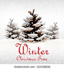 Three christmas pinecone in the snow, winter, christmas time