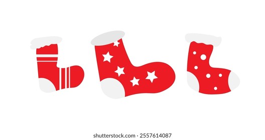 three Christmas socks on a white background ,