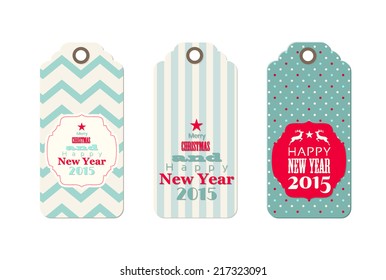 Three christmas  tags in shabby chic style, isolated on white background, vector illustration, eps 10 with transparency