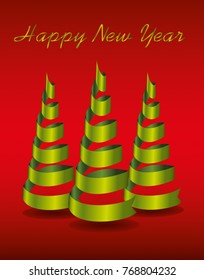Three christmas tree of green ribbon. Vector. Greeting card for the holiday new year. Empty space for text or advertising.