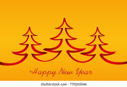 Three christmas tree of red ribbon. Vector. Greeting card for the holiday new year. Empty space for text or advertising