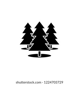 Three Christmas trees in the forest icon. Simple glyph vector of camping set for UI and UX, website or mobile application