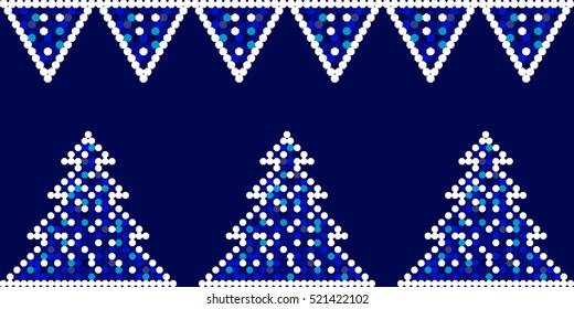 Three Christmas Trees and garland of lights on the blue background. Vector.