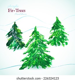Three Christmas Trees hand painted with acrylic paint  