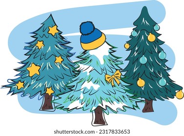 tres árboles navideños Año nuevo invierno