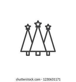 Three christmas trees outline icon. linear style sign for mobile concept and web design. Xmas tree with star simple line vector icon. Symbol, logo illustration. Pixel perfect vector graphics