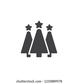 Three christmas trees vector icon. filled flat sign for mobile concept and web design. Xmas tree with star simple solid icon. Symbol, logo illustration. Pixel perfect vector graphics