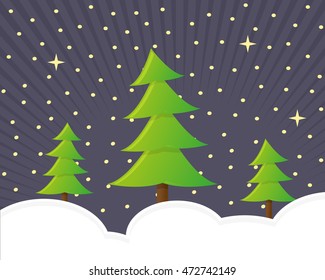 Three Christmas trees. Winter snow night