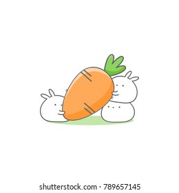 Three Chubby Rabbit Carrying a Big Carrot