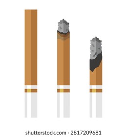 Three cigarettes in various stages of burning illustrating health risks of smoking habit