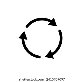 Three circle arrow icon. Round reload, restart, recycle and repeat symbol. Three arrow in loop. Round reload sign, repeat icon. Vector illustration isolated on white background.