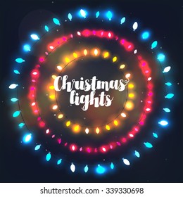 Three circle Christmas light borders of different colors for holiday designs
