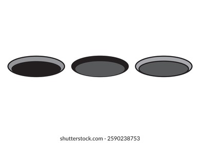 Three circle shapes. Black grey design. Round minimal concept. Vector graphic forms.