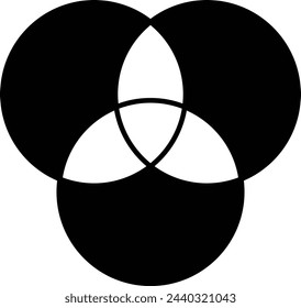Three circle shapes negative space icon. An arrangement of circles. Isolated on a white background.