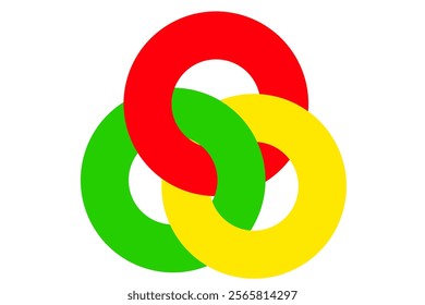 three circles connected to each other with red, yellow, green