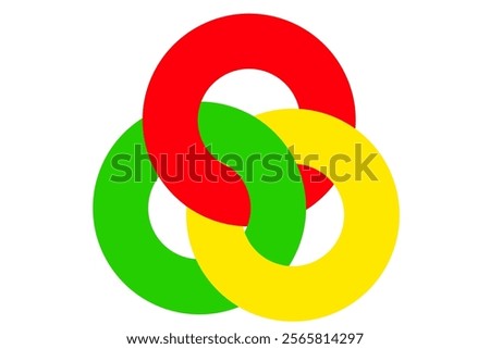 three circles connected to each other with red, yellow, green