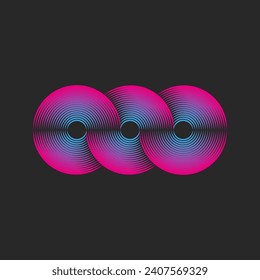 Three circles logo Infinity shape from blue and pink gradient parallel lines minimal style, overlapping looped geometric shape, monogram OOO 3 letters O endless symbol logotype.