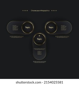 Three circles shape level buttons design, Set of charts in golden icons templates, used in business and finance elements vector, illustration