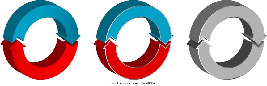 three circular 3d wheels on white background