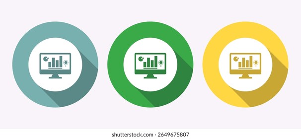 Drei Kreissymbole mit Computerbildschirmen, auf denen Finanzdiagramme und -grafiken angezeigt werden