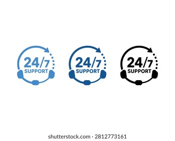 Three circular icons representing 247 support services, each featuring a headset and an arrow indicating continuous operation.