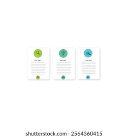 Three circular paper elements placed in horizontal row. Concept of 3 steps of startup project