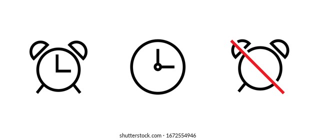 Drei klassische Uhrensymbole auf weißem Hintergrund. Die Desktop-Uhr, die Wall-Uhr, die Uhr oder die Stoppuhr aus. Bearbeitbare Vektorillustration - Übersicht.