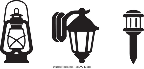 Three classic lantern and light icons set