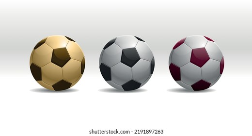 three classic soccer balls on white background