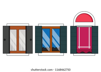 Three classic windows on white background.