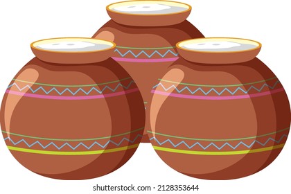 Three claypots with colorful patterns illustration