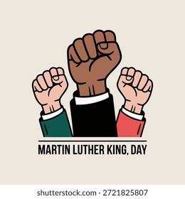 Três punhos cerrados simbolizam unidade, força e a luta contínua pela igualdade no dia de martin luther king.