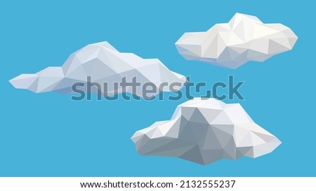 Three clouds low poly set vector, polygon ,triangle and geometric design, can use for gaming icons and banner