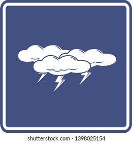 three clouds with rays depicting a thunderstorm sign
