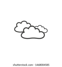 Three clouds in the style of a doodle. A symbol of cloudy weather. Vector drawing by hand.