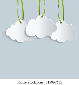 three clouds of white ribbons and percent symbol
