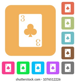 Three of clubs card flat icons on rounded square vivid color backgrounds.