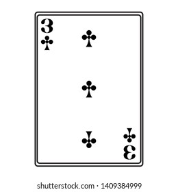 three of clubs card icon cartoon black and white vector illustration graphic design