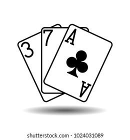 Three clubs playing cards vector illustration