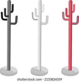 Tres perchas de abrigo, ilustración, vector sobre un fondo blanco.