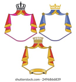 three coats of arms with crowns and cloak