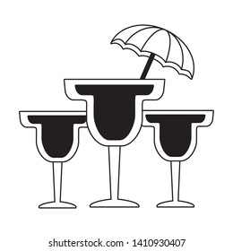 three cocktails drink umbrella beverage vector illustration