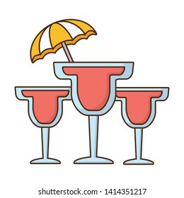 three cocktails drink umbrella beverage vector illustration