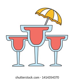 three cocktails drink umbrella beverage vector illustration
