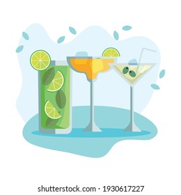 three cocktails drinks set icons