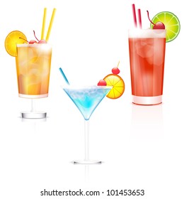 Three cocktails on white background. Vector file.