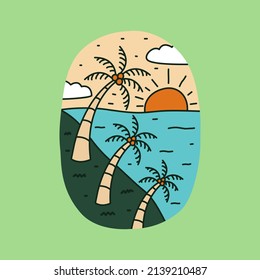 Three coconut palm with sunset summer beach design for for sticker, t-shirt, badge ,etc